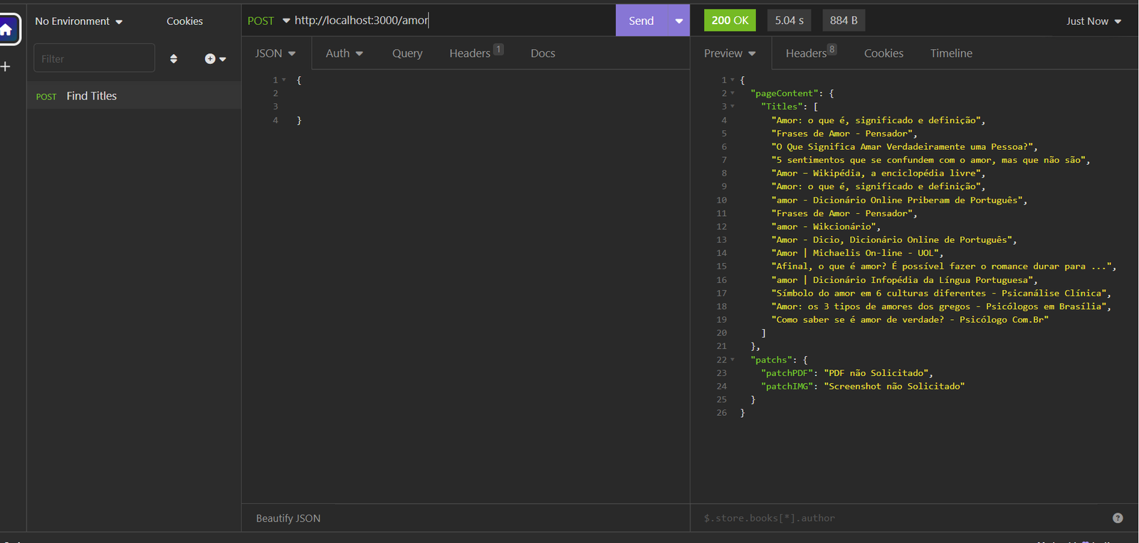 Sistema de web scraping com Node.js e Puppeteer para extrair títulos de pesquisa, com opções de screenshot e PDF.