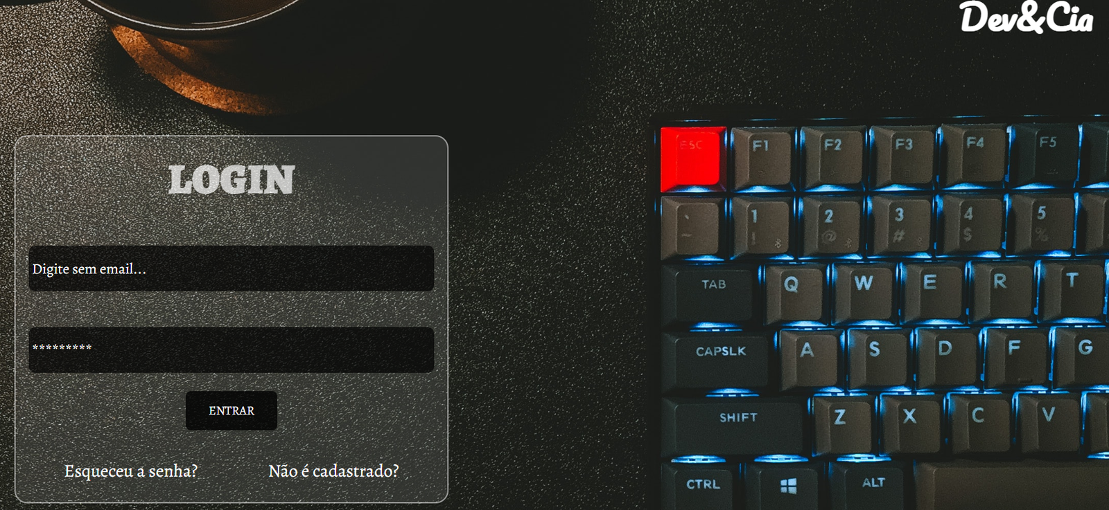 Landing page estática de login para treinar CSS e HTML, sem frameworks, para a companhia Dev&Cia.
